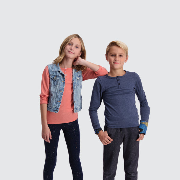 Two Blind Brothers -  Kids' Long Sleeve Henley Navy