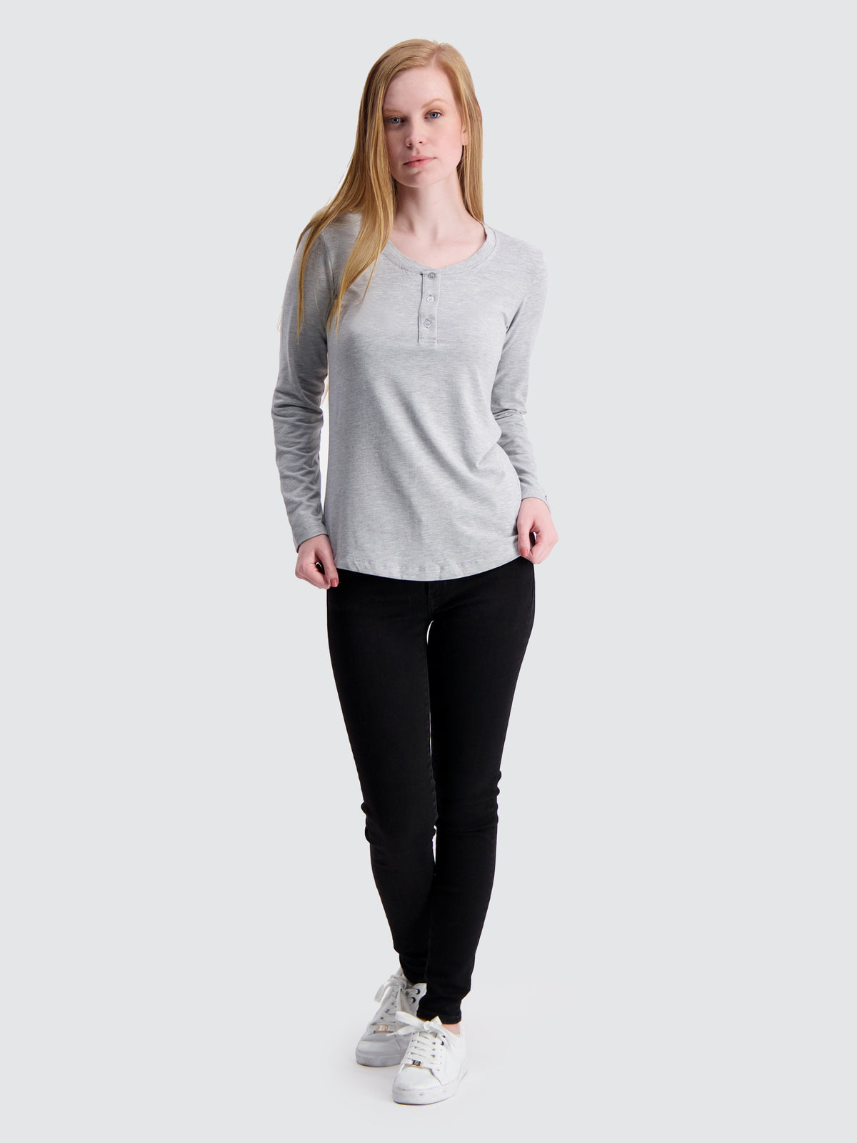 Two Blind Brothers - Womens Women's Long Sleeve Relaxed Fit Henley Light-Grey