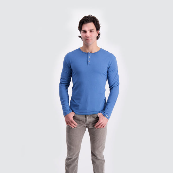 Two Blind Brothers - Mens Men's Long Sleeve Solid Henley Blue