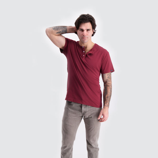 Two Blind Brothers - Mens Men's SS Henley Solid Maroon