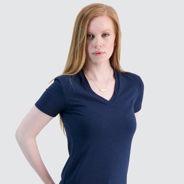 Two Blind Brothers - Womens Women's Short Sleeve V-Neck Tee Navy