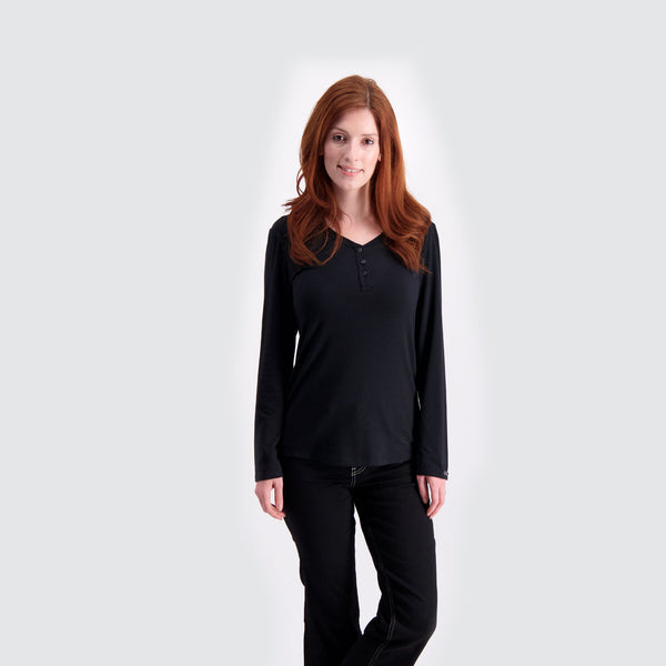 Two Blind Brothers - Womens Women's Long Sleeve Relaxed Fit Henley Black