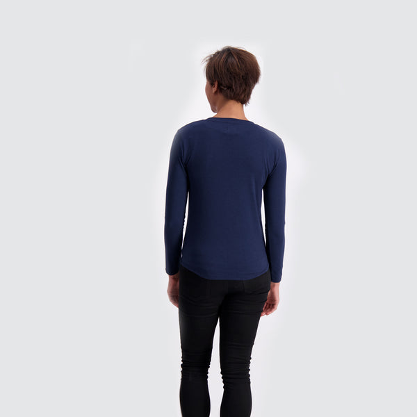 Two Blind Brothers - Womens Women's Long Sleeve Relaxed Fit Henley Navy