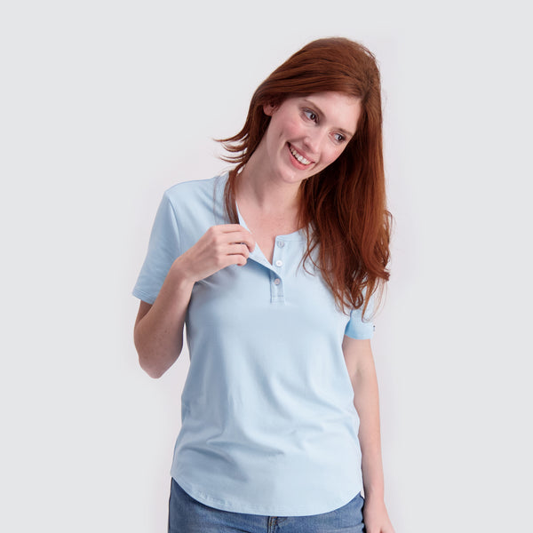 Two Blind Brothers - Womens Women's SS Henley Light-Blue